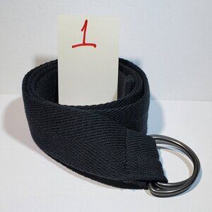 D-RING WOVEN BELT..BLACK..OVERALL LENGTH 44 INCHES..WIDTH 1.5 INCHES..NWOT NO.1